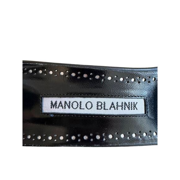 Manolo Blahnik Charona Black Leather Pearl Ankle Strap High Heel Sandals 40.5 - Picture 10 of 12